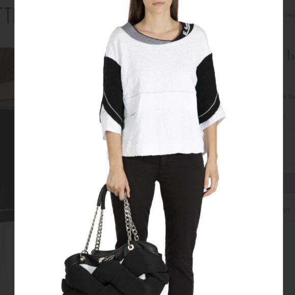 Elisa Cavaletti Sweatshirt Sweater Top Women Black/White Embossed Size 42/S NWT